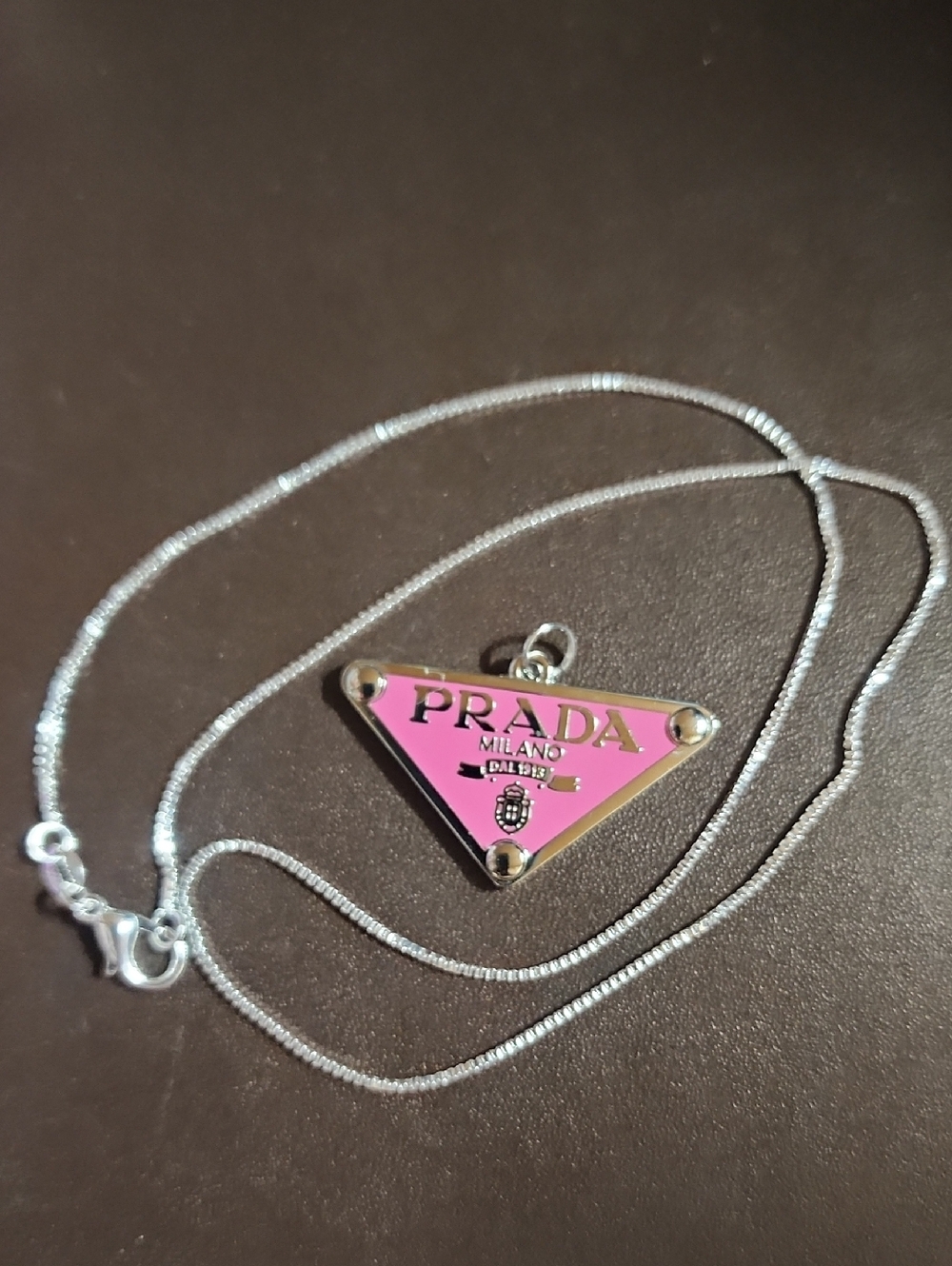 Prada Triangle Logo Charm Stamped 925 Upcycled W/ Free 925 Boxchain Necklace